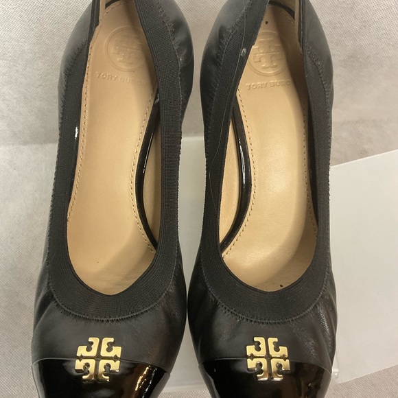 Tory Burch Caroline Wedge Ballet Black Leather- Size 8 - Picture 9 of 14